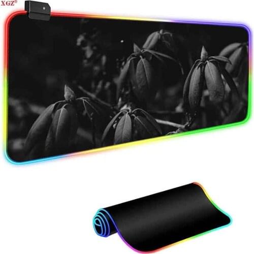 XGZ Black Leaf Mouse Pad Pattern RGB Computer Notebook Office Seam Side Table Mat Irregular LED Luminous Mouse Pad Desks Csgo