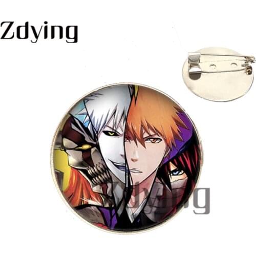 Zdying Anime Bleach Kurosaki Ichigo Brooch Round Glass Cabochon Photo Dome Badge Metal Pins For Bag Clothes Decoration CN079