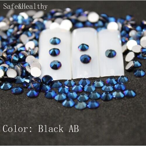 SS3-SS10 Black AB Rhinestones Back Flat Round Nail Art Decorations And Stones Non Hotfix Rhinestones Crystals for DIY Glass