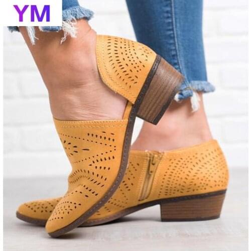 2021 Beach Shoes Women Sandals Hollow Out New Comfortable Square Heels Zipper Casual Summer Ladies Plus 35-43 Sandalia Feminina