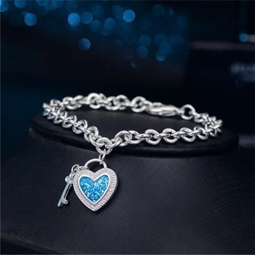 New Fashion Chram Bracelet For Female Heart Key Shape 19CM Silver Chain Bangle