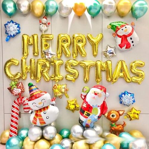 1set Christmas Balloon Garland Arch kit Happy Christmas Santa Claus Foil Balloons Gift Balloons Red Star Balloons New Year Decor
