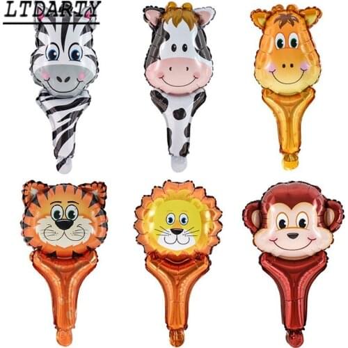 100pcs Animal Foil Stick Clapper Balloons Lions Tiger Hand Holding Stick Balloon Baby Toys Birthday Baby Shower Party Supplies