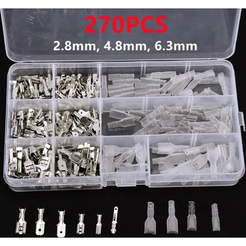 270PCS 2.8/4.8/6.3mm Fast Wire Connector Electrical Insulated Male Female Connectors Car Spade plug Crimp Terminals Sleeve Kit