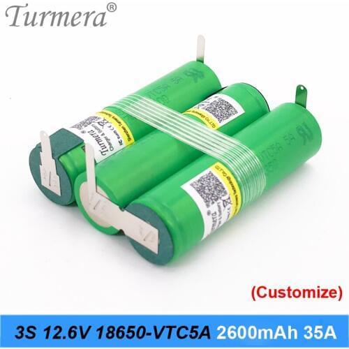 3s battery 18650 pack us 18650vtc5a 2600mah battery 35a 10.8v 12.6v soldering battery for screwdriver tools battery customized