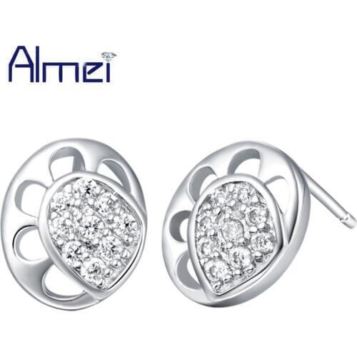 Almei 15%Off Earrings Women Lady Aretes Silver Earring Round Cute Rhinestone Earings Fashion Jewelry Aretes De Mujer 2017 R386