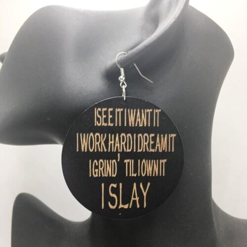 Free shipping!!Work Hard words wooden earrings