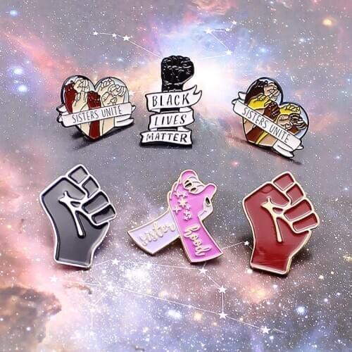 Best friend Feminism Right doctrine Brooches Metal BLACK LIVES MATTER,SISTERS UNITE Hand Enamel Pin Badges gestures Jewelry