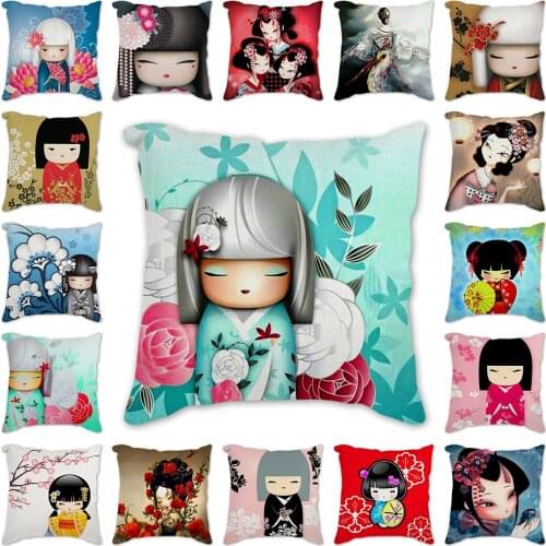 Cushion Cover Cartoon girl Pillow Cover Home Decorative Pillows Sofa Japanese Dolls Farmhouse Home Decoration Pillowcase