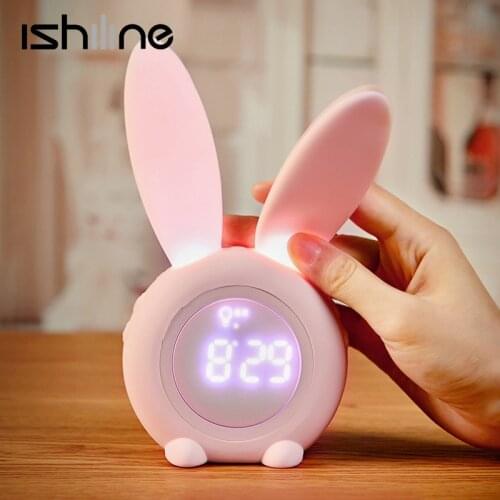 Kids Alarm Clock With Night Light Cute Bunny Ear Table Wall LED Digital Clock Childrens Sleep Trainer For Boys Girls Bedroom