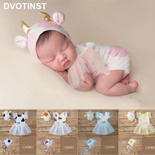 Dvotinst Newborn Baby Photography Props Cute Cow Outfits 2pcs Set Fotografia Costume Shooting Photo Prop Shower Gift Accessories