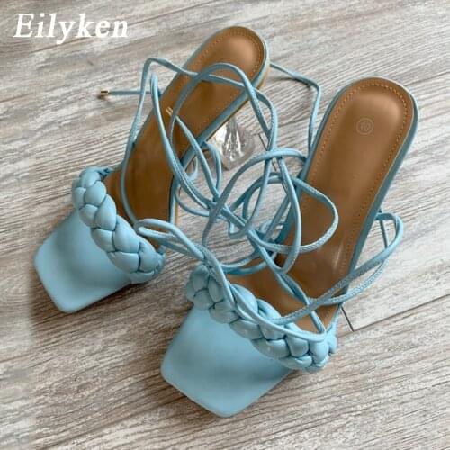 Eilyken Summer Fashion Design Weave Green Women Sandals Transparent Strange High heels Ladies Sandals Open Toe Shoes size 34-42