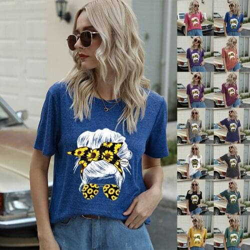 European and American womens casual T-shirt fun character printed round collar short sleeve t shirt for women clothing women