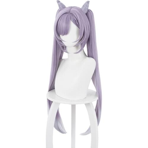 Genshin Impact Cosplay Keqing Ponytails Purple Wig Heat Resistant Synthetic Hair+Net