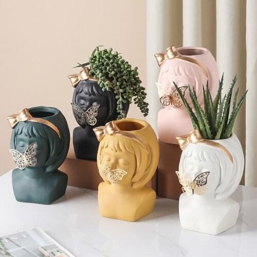 Cute Girl Shaped Head FlowerPot Ceramic Succulent Cactus Plant Pots Bonsai Planter Home Garden Office Desktop Decoration Planter