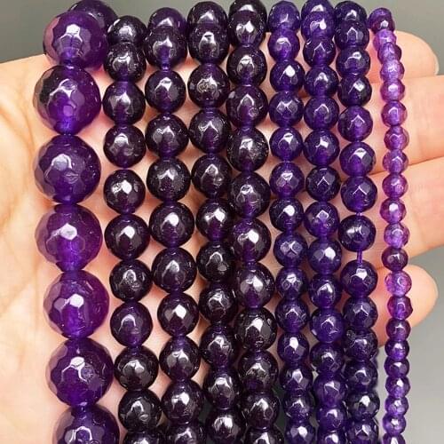 Faceted Purple Chalcedony Natural Stone Beads Round Loose Beads For Jewelry Making DIY Bracelet Necklace 15''Inch 4/6/8/10/12 mm