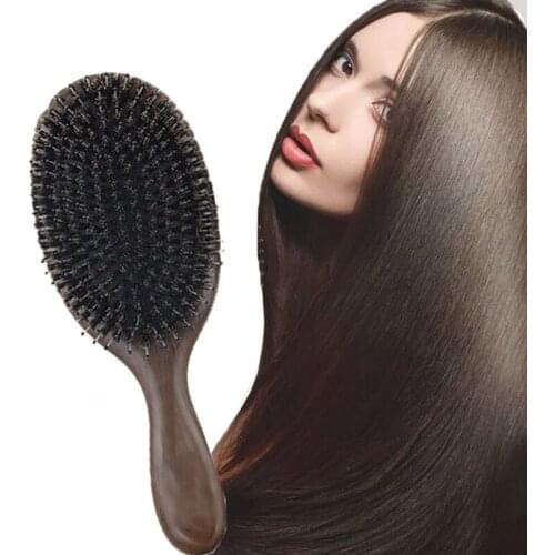 Natural Sandalwood Fine Comb Anti-Static Care Brush Head Wild Boar Bristles Hair Brush Green Sandalwood Hair Comb
