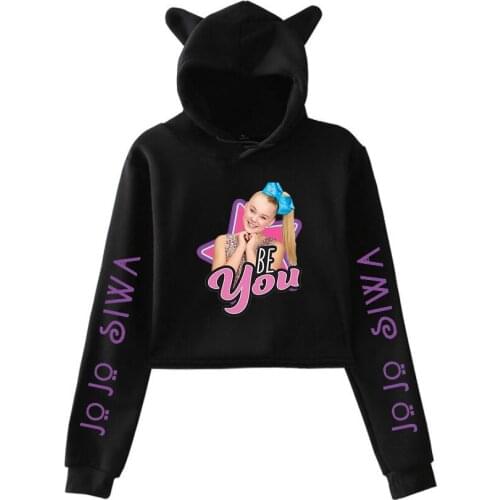 Black Autumn JOJO SIWA Hoodies Women Kawaii Pop Crop Top Hoodie Cat ear Sweatshirt Hooded Women popular girls casual Pullovers