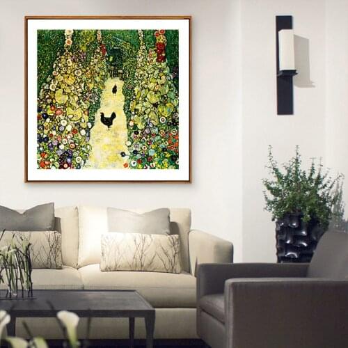 Gustav Klimt Art The Courtyard Landscape Classic Oil Painting Canvas Print Wall Picture For Living Room Bedroom Home Decoration