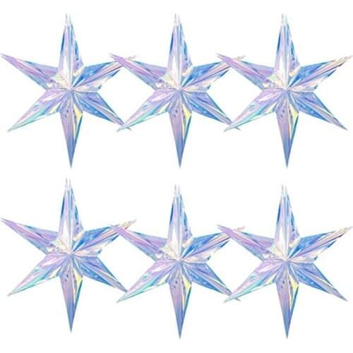 Iridescent 6 Point Star Hanging Ornaments DIY Party Ornaments Bridal Shower Wedding Birthday Baby Shower Xmas Party Decorations