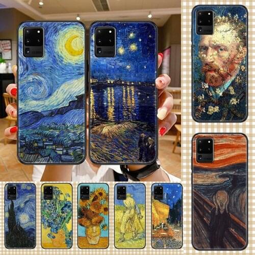Art Van Gogh Starry Sunflower Phone case For Samsung Galaxy Note 4 8 9 10 20 S8 S9 S10 S10E S20 Plus UITRA Ultra black tpu funda