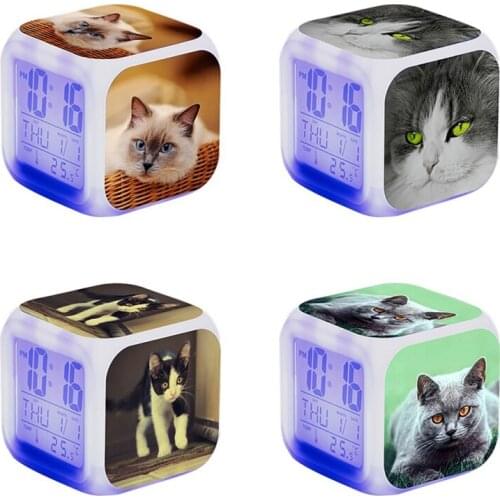 Cat Alarm Clock LED Digital Clock Light Night Glowing Kids Desk Clock Square Alarm Clock Small Alarm Clock 2 Batteries AG13