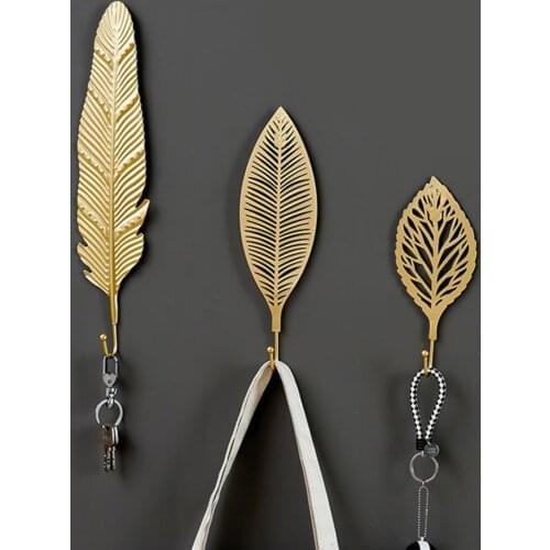 Nordic Leaf Shape Hook Creative Golden Coat Rack Adhesive Holder Wall Coat Key Hanger Free-Hole Home Wall Hanging Decoration