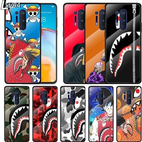 Fashion Cartoon Shark Head For Oneplus 9R 9 8T 8 Nord Z 7T 7 Pro 5G Tempered Glass Shell Phone Case Cover