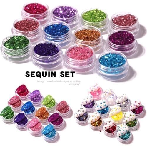 12 Color Nail Sequins Set Laser Shining Glitter Pentagram Butterfly Moon DIY Nail Art Decoration Flash Flakes Nails Accessories