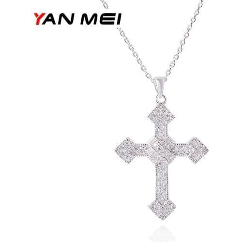 YAN MEI New Cross Necklace Cubic Zirconia Trendy Pendant & Chain Christmas Gift For Men/Women Holy Bible Jewelry GLD0314