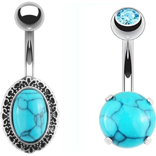New Fashion Product Blue Stone Navel Belly Button Ring Pircing Surgical Steel Belly Piercing Cute Navel Bar Navel Belly