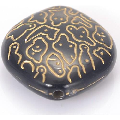 Wholesale 8x25x28mm Vintage Inspired Ethnic Acrylic Flat Antique Design Beads With Gold Lined For Diy Jewelry Making Accessories