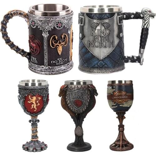 Beer Mugs Coffee Cups 3D Gothic Goblet Iron Throne Tankard Stainless Steel Resin Wine Glass Mug New Year Christmas Fans Gifts