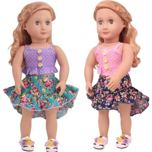 18 inch Girls doll dress American newborn Vintage printed suit Baby toys skirt fit 43 cm baby dolls c785