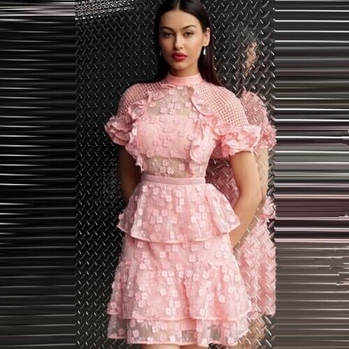 Homecoming Dresses Short Illusion Tiered TUlle Pink Appliques High Neck Short Sheath School Dance Gala Prom Dresses