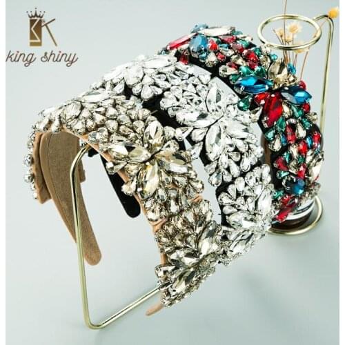 Baroque Multi Color Crystal Flower Headband for Woman Vintage Geometric Glass Drill Hairband Female Wedding Party Hair Accessory