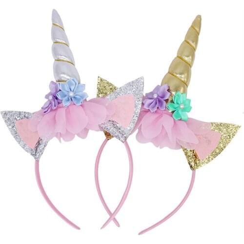 New Cute Unicorn Headband Women kids Sweet Flower Unicorn Horn Hair Band Birthday Party Flower Floral Crown Headwear
