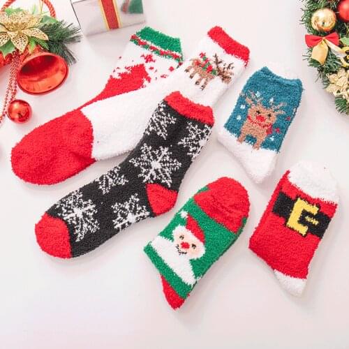 Christmas Coral Fleece Socks Women Sock Winter Warm kawaii Socks Soft Cotton Cute Santa Claus Deer Socks For Girl Christmas Gift