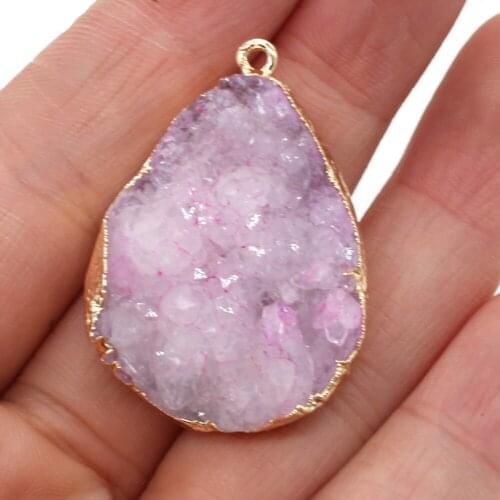Natural Stone Pink Crystal Cluster Drop Shape Charm Pendant for Unisex Jewelry Making DIY Necklace Accessories 25x38-30x42mm