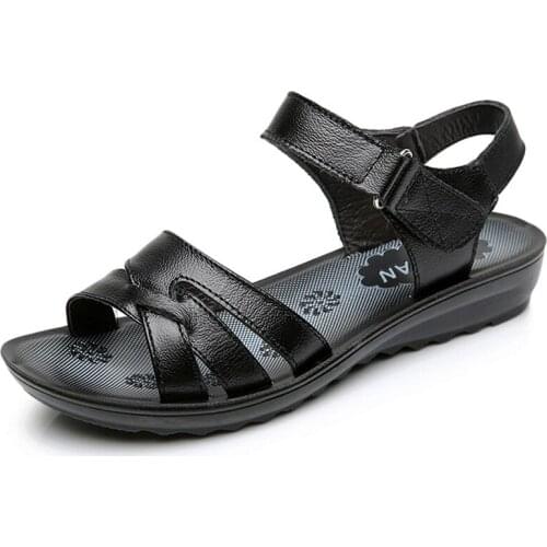 Size 35-41 Summer Women Genuine Leather Sandals Vintage Ladies Flat Sandials Ankle Strap Fashion Casual Platforms Soft Shoes