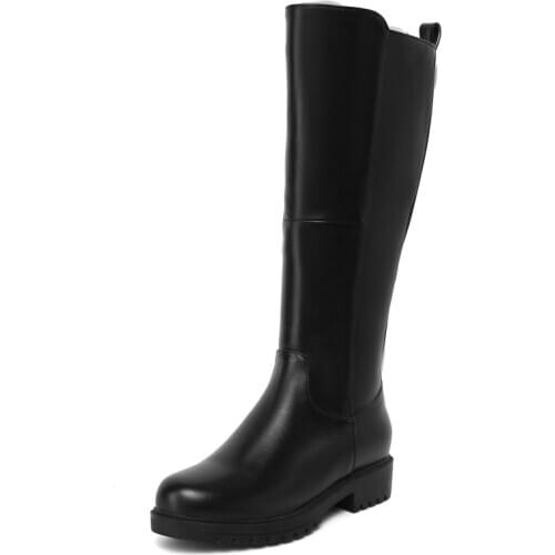 Low Heel PU Knee-Length Boots Short Plush 2020 Winter Warm Womens Boots Beige Shaved Leather Boots Side Zipper