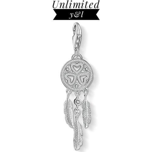 Heart Feather Dream Catcher Charms 925 Sterling Silver Good Luck Fashion Jewelry Accessories Fit Thomas Style Bracelet Women Men