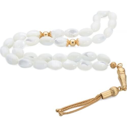 Silver White Turquoise Gemstone Prayer Rosary Men Barley Cut Rosary With Silver Tassel Turkish Tasbih Gold Colored Chain Tassel