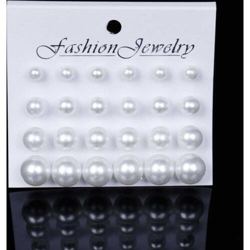 White Beige Black 12 pairs/set Simulated Pearl Earrings For Women Jewelry Bijoux Brincos Pendientes Mujer Fashion Stud Earrings
