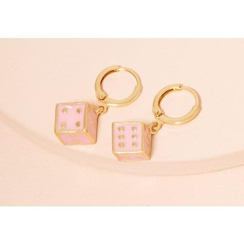 Korea Simple Fashion Pink Color Heart Pattern Mushroom Dice Shape Metal Hoop Earrings For Women New Retro Personality Jewelry