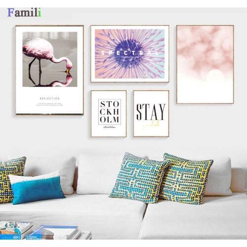 Nordic Flamingo Flower Wall Art Canvas Poster Pink Minimalist Print Painting Scandinavian Decoration Picture Living Room Decor