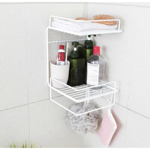 Corner Bathroom Shelves Storage Wall Mounted Durable Shower Caddy Organizer Rack for Kitchen Toilet Shower Dorm Adhesive Hook