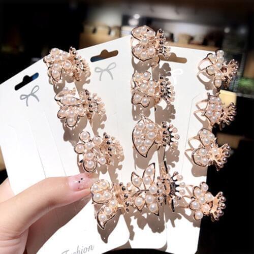 Luxury Mini Small Pearl Crystal Rhinestone Hair Claw Crabs Clips Hairpins Barrettes Hair Accessories for Women Headband Headwear