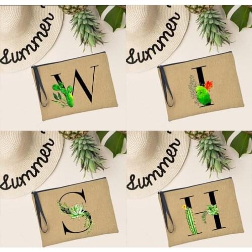 Letter Plant Women Cosmetic Bag Women Makeup Organizer Travel Cosmetic Case for Female Storage Toiletry Pouch Lady Beach Handbag
