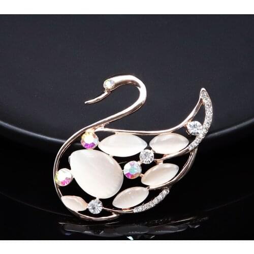 Ladies elegant high-end brooch cats eye stone swan pin jewelry clothing matching animal pin brooch fashion jewelry